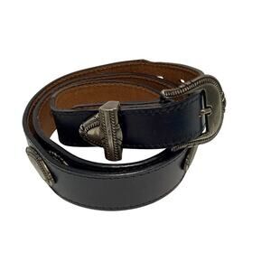 Made in USA Leather Western Belt 34 Black Concho Embellishments